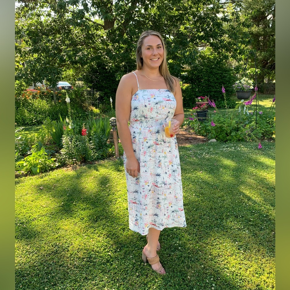Francesca’s tropical print dress